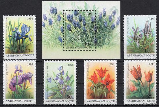Азербайджан 1993. Флора. Цветы. 6 марок+блок (9)