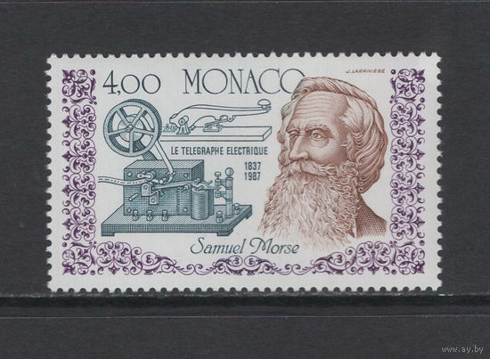 Наука Монако 1987** Американский изобретатель и художник Сэмюэл Финли Бриз Морзе, Изобрел электромагнитный пишущий телеграф и код (азбука) Морзе