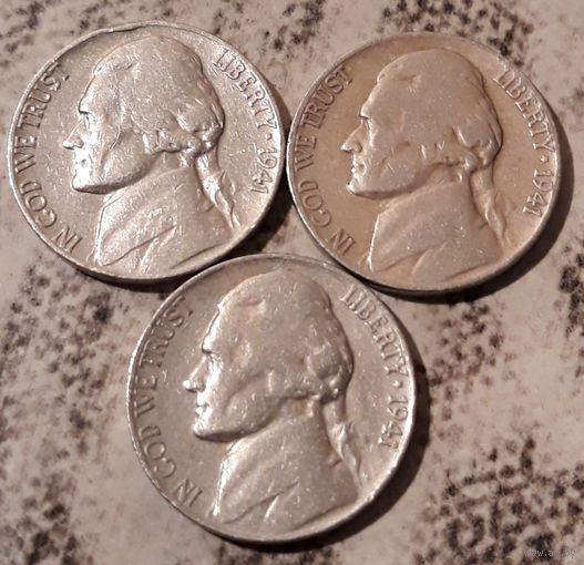5 центов  1941 США  все три МД P & D & S