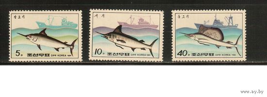 КНДР-1984(Мих.2486-2488) , **  , Морская  Фауна , Рыбы, Корабли (полная серия)