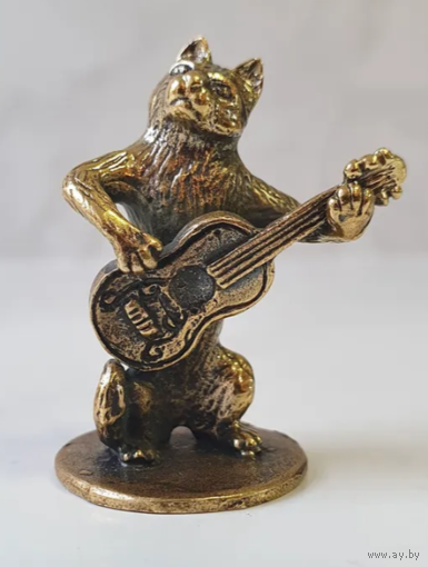 Статуэтка миниатюра Кот с гитарой Бронза
