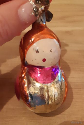 Игрушка ёлочная матрёшка Настенька, стекло. СССР