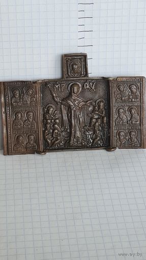 С 1 РУБЛЯ !  ИКОНА СКЛАДЕНЬ ПЛАКЕТКА ВСЕМ СКОРБЯЩИМ РАДОСТИ БОГОРОДИЦА