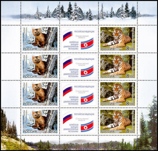 Россия 2005 совместно Корея фауна соболь тигр лист 1032-1033**