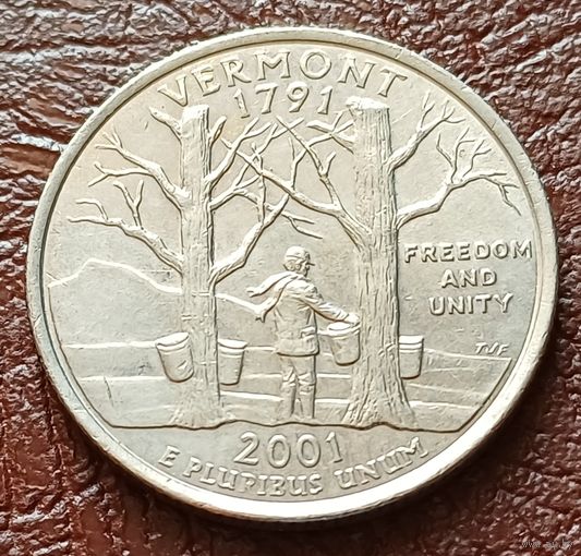 США 25 центов , D   2001 Квотер штата Вермонт   ( 2-4-5 )