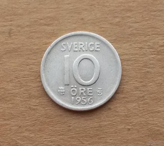 Швеция, 10 эре 1956 г., серебро 0.400