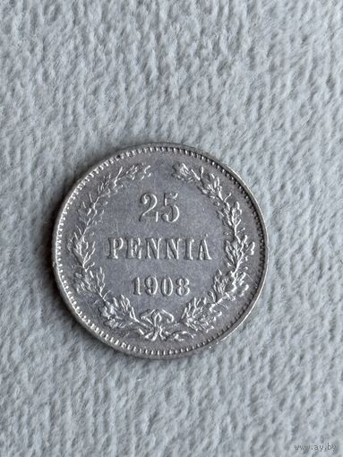 Россия для Финляндии 25 пенни 1908. Серебро. Состояние коллекционное.