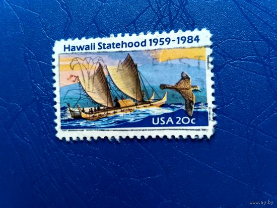 Марка США. Гавайи, юбилей. Море, лодки, птицы. 1984 (3)