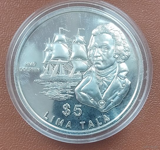 Серебро 0,925! Токелау 5 тала, 1989 HMS Dolphin