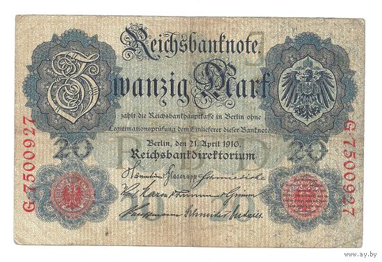 Германия 20 марок 1910 г. Кайзеровская империя