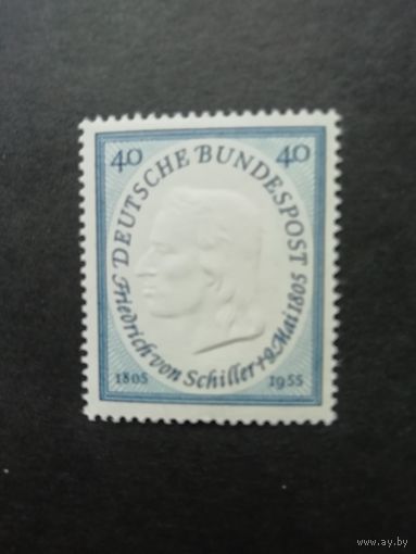 ФРГ 1955 марка "150 лет со дня кончины писателя Фридриха фон Шиллера" (чистая**) Mi.210 каталог 22.00 евро