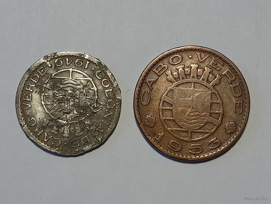 Монеты Cabo Verde, 50 сентаво 1946 г, 1 эскудо 1953 г, одним лотом. Без МЦ.