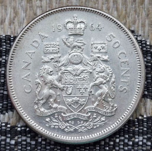 Канада 50 центов (1/2 доллар) 1964 год, AU. Королева Елизавета II. Серебро. Сторгуй за свою цену, предложи обмен! S50