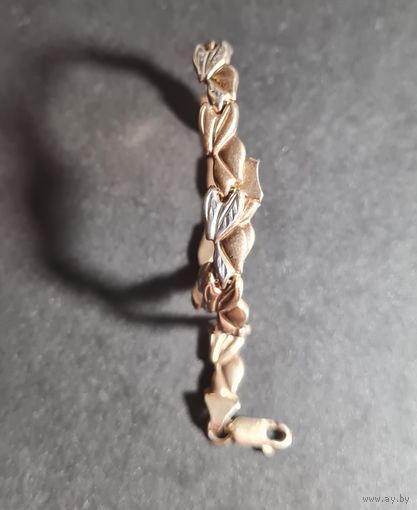 Браслет с позолотой двуцветный серебро 925, лот#20, С РУБЛЯ! МНОГО ЛОТОВ С РУБЛЯ БЕЗ МЦ!