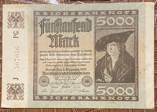 Банкнота 5000 марок 1922 год. Веймарская республика.