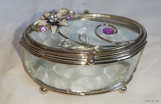 Шкатулка винтажная для украшений, стекло.