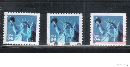 США-2001 (Мих.3427 ВА+BD) , гаш. , Стандарт, Статуя Свободы(одиночка), зубцовки
