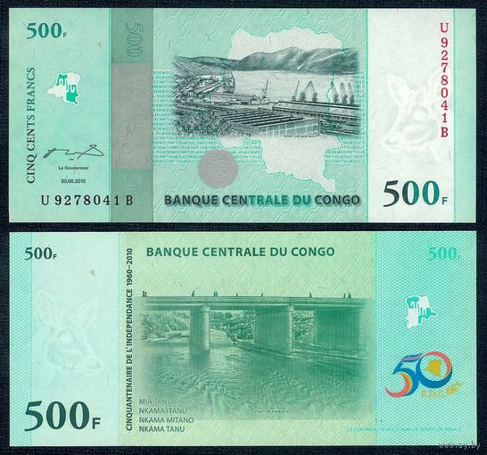 Конго 500 франков 2010 год, UNC. "50 лет Независимости Конго"