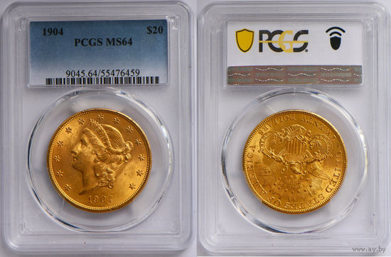 20 долларов 1904 г. Двойной орел. США. PCGS MS 64. Золото. KM# 74.3
