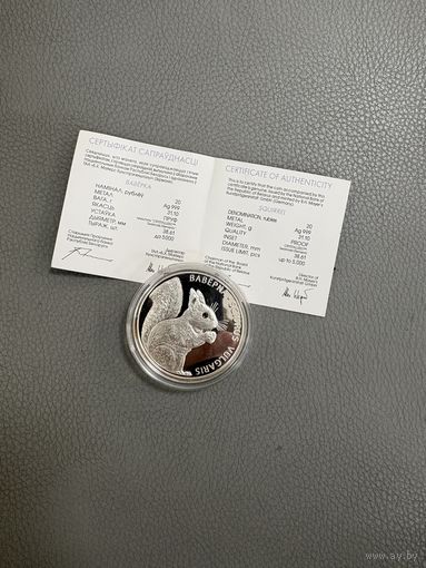 Белка 20 рублей, серебро, 2009, ИДЕАЛЬНОЕ СОСТОЯНИЕ!!! РЕДКОСТЬ!!! С РУБЛЯ!!!