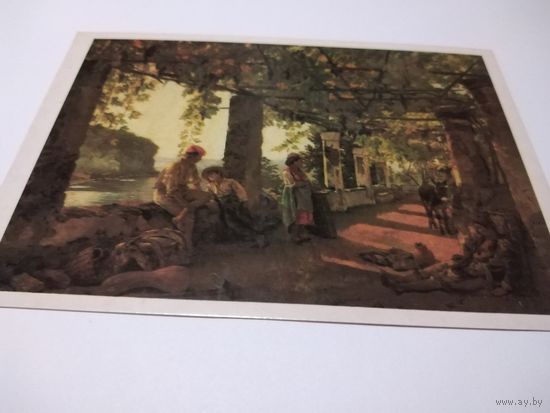 Открытка 1984г. Художник Ф. Щедрин. Веранда, обвитая виноградом.