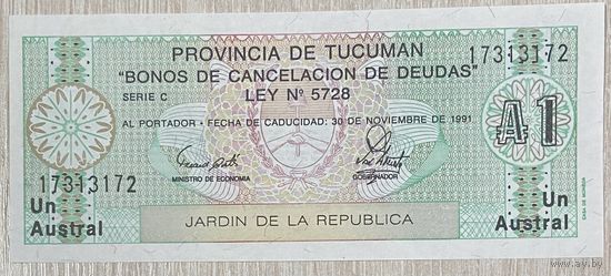 Банкнота. Аргентина. Провинция Тукуман. 1 аустраль 1991 год.