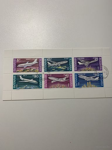Болгария 1990. Самолёты гражданской авиации. Малый лист