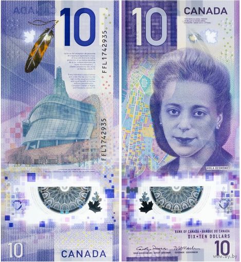 Канада  10 долларов 2018 год  UNC (полимер) Номер банкноты  FFL6269361