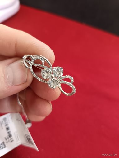 С рубля без мц. брошь "нарядная". S925пр. родий. ЭВЮВ 3.5х1.4см.