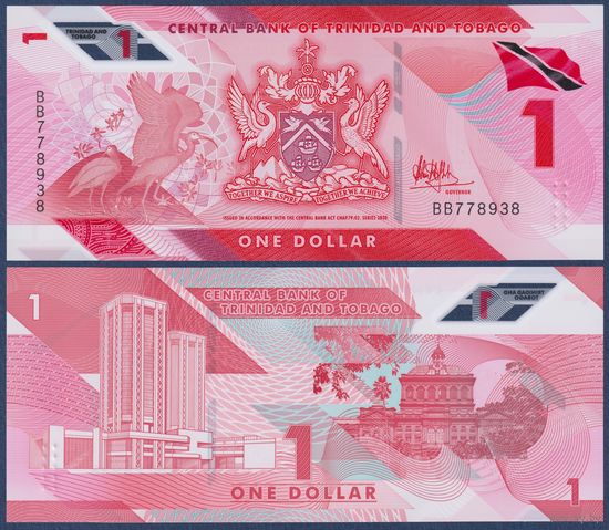 Тринидад и Тобаго, 1 доллар 2020 г., P-W60 (BB, полимер, алый ибис), UNC