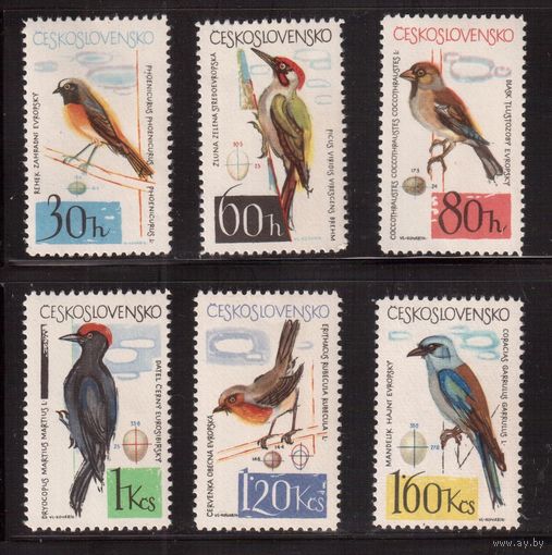 Чехословакия-1964,(Мих.1495-1500)  **  ( 1 м - * )  , Фауна, Птицы(полная серия)