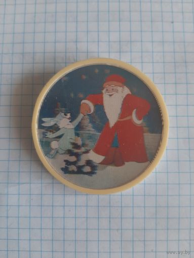 Значок на новогоднюю тему. Дед Мороз. Стерео.