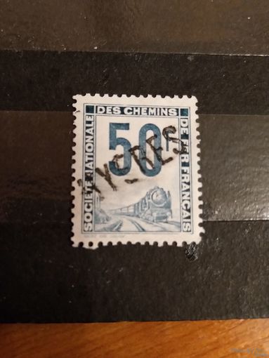 Франция марка оплаты пересылки посылок (пакетов) по железной дороге поезд паровоз Ивер 30 оценка 11 евро без дыр (3-7)