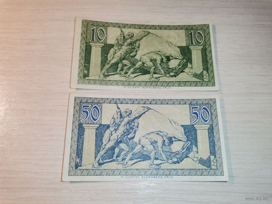 Нотгельды номиналом 10 и 50 пфеннингов 1920 года, Германия.