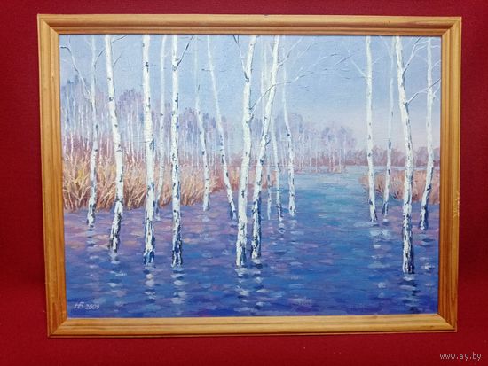 С рубля без мц. картина "березки", 30х40см. х.м.