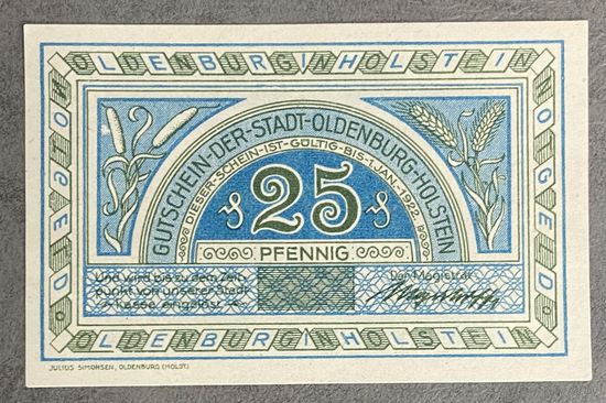 Нотгельд Ольденбург-ин-Хольштайн 25 пфеннигов 1921 год. Веймарская республика