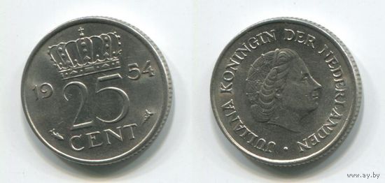 Нидерланды. 25 центов (1954, aUNC)