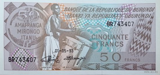 Werty71 Бурунди 50 франков 1993 UNC банкнота
