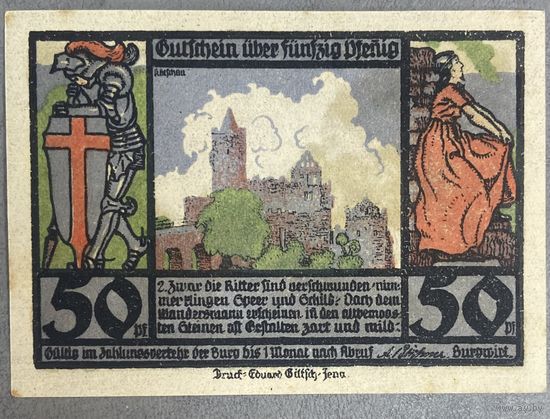 Нотгельд 50 пфеннигов 1921 год. Рудельсбург,. Веймарская республика