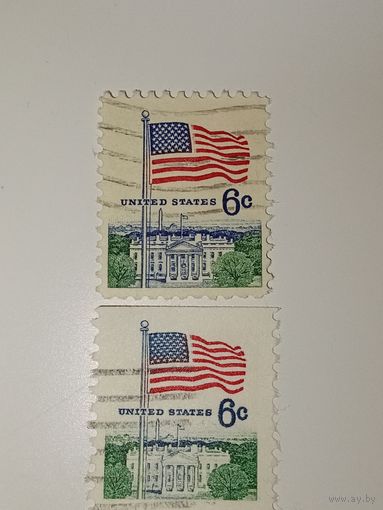 США 1971 с изображением американского флага над Белым домом.