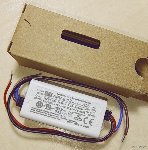 Блок питания 12В, 0.67А, 8Вт Источник, драйвер Mean Well. 12 Вольт, 0.67 Ампер, 8 Ватт. APV-8-12