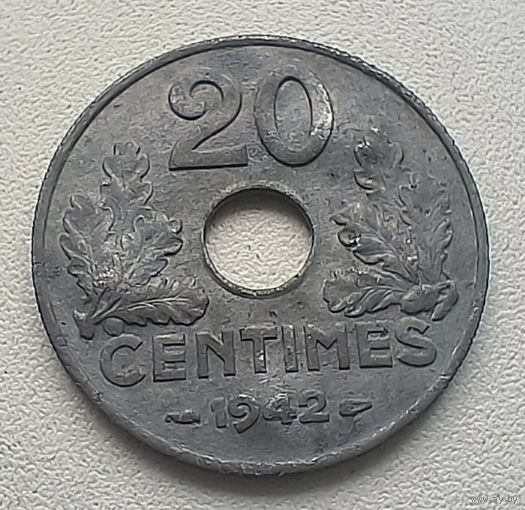 Франция 20 сантимов, 1942.  1-8-7