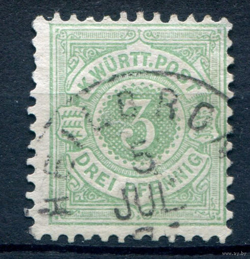 Королевство Вюртемберг - 1875г. - 3 Pf - 1 марка - гашёная [Mi 44]. #1-Wu-12-A-1