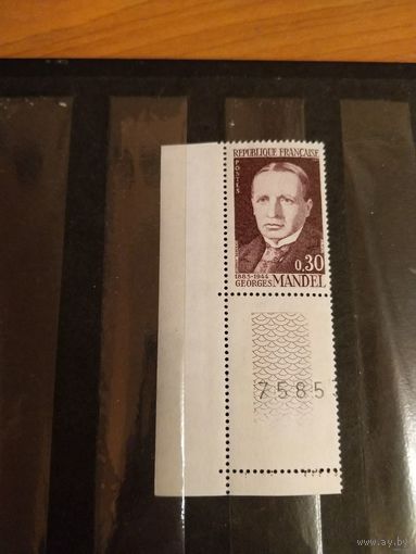 1964 Франция 20 лет со дня смерти Жоржа Манделы персоналии чистая клей лёгкая наклейка с купоном (5-4)