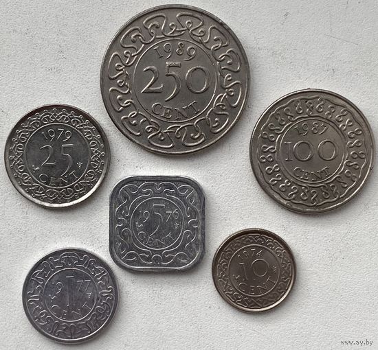 Суринам 1, 5, 10, 25, 100, 250 центов 1974 - 1989 гг. Набор 6 монет