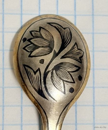 С 1 РУБЛЯ! КОФЕЙНАЯ ЛОЖКА СЕРЕБРО 875 ПРОБА ПОЗОЛОТА ЧЕРНЬ