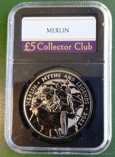 Великобритания 5 фунтов 2023. Мифы и легенды. Мэрлин. В слабе