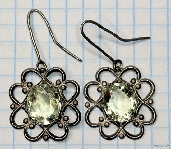 С 1 РУБЛЯ! СЕРЬГИ СЕРЕБРО КАМЕНЬ 875 ПРОБА