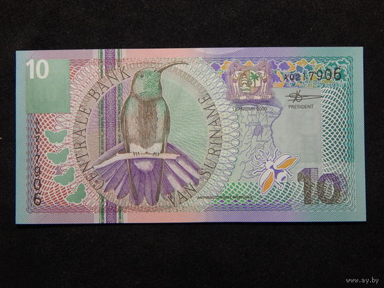 Суринам 10 гульденов 2000г.UNC