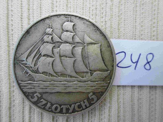 5 злотых 1936 кораблик в гдыне